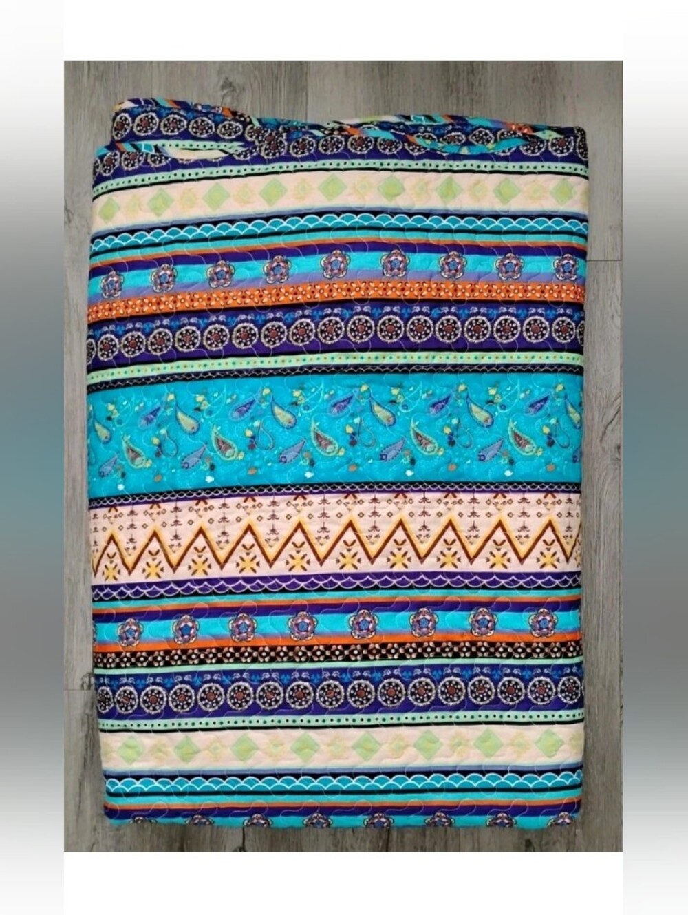 COZY SOUTHWEST BLUE TEAL AQUA ORANGE GREEN PURPLE GLOBAL BOHO QUILT KING